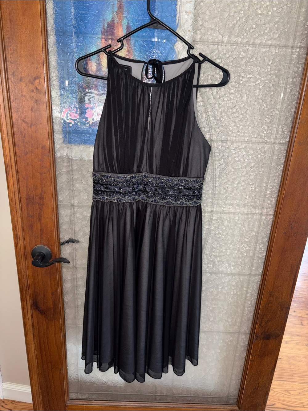 dressbarn Black Beaded Halter Cocktail Dress